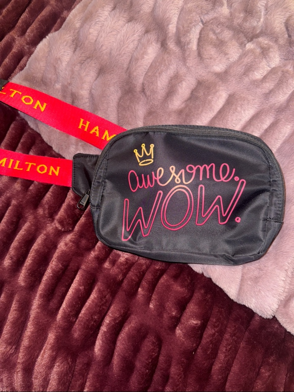 Hamilton Black Belt Bag with Pink & Yellow Script